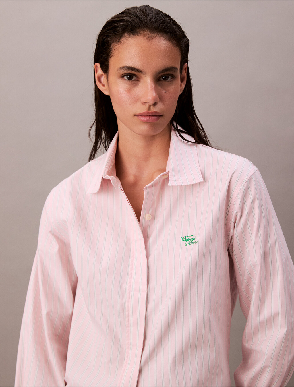 Stripe Relaxed Button-Down Shirt, Powder Pink, hi-res