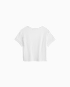 Logo Tape Rib Knit Cropped Tee, Bright White, hi-res