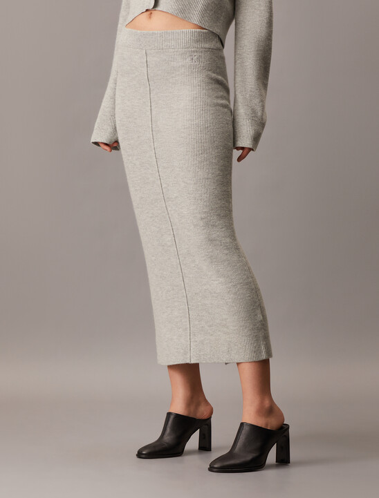 High Rise Knit Midi Skirt