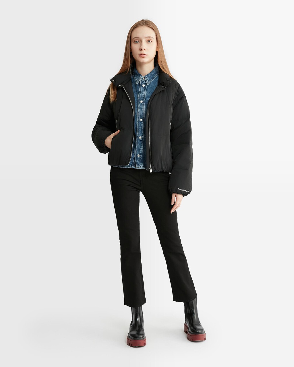 Stonewash Slim Denim Shirt, Denim Medium, hi-res