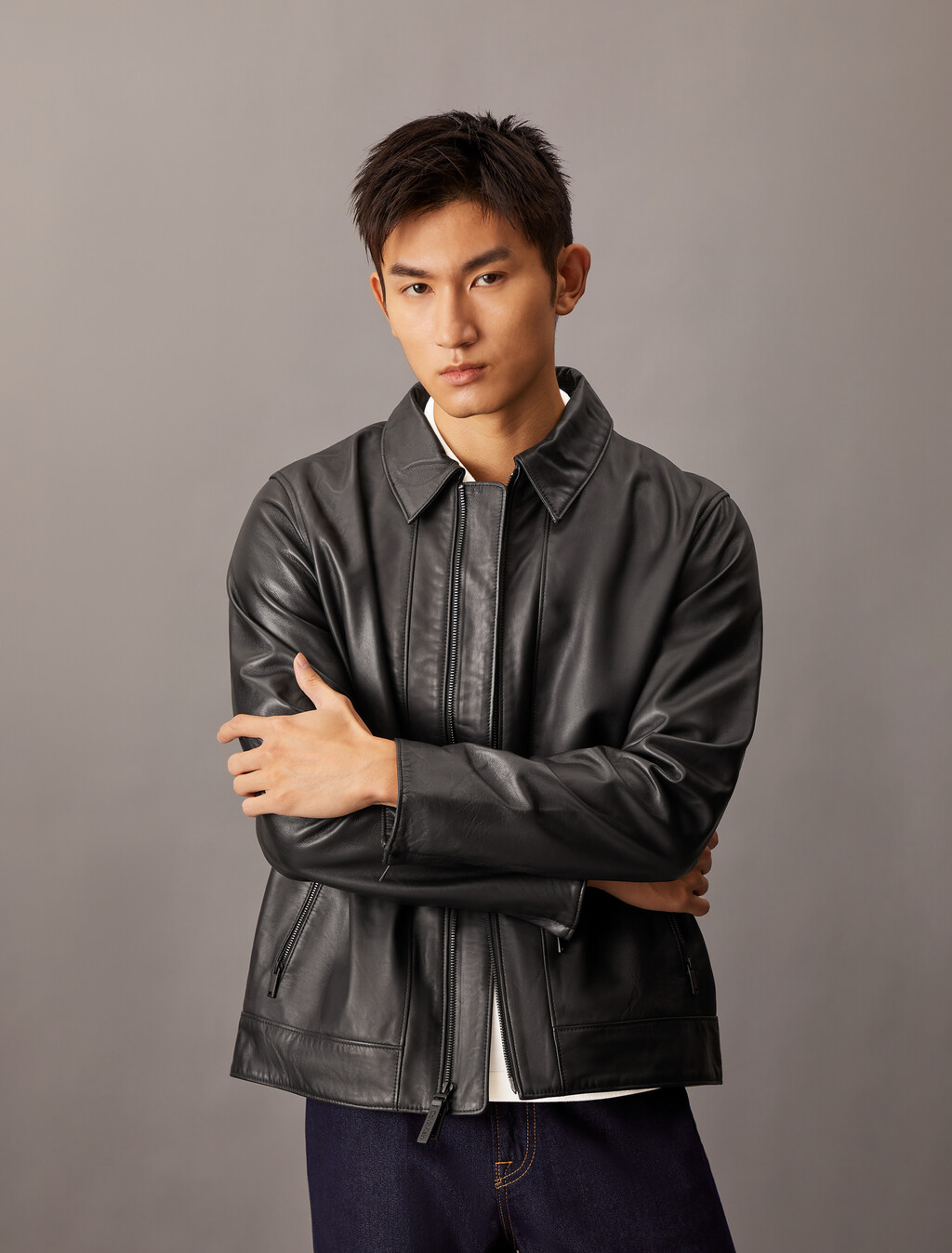 Nappa Leather Short Jacket, Black Beauty, hi-res