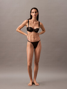 CK Black Floral String Thong, Black, hi-res