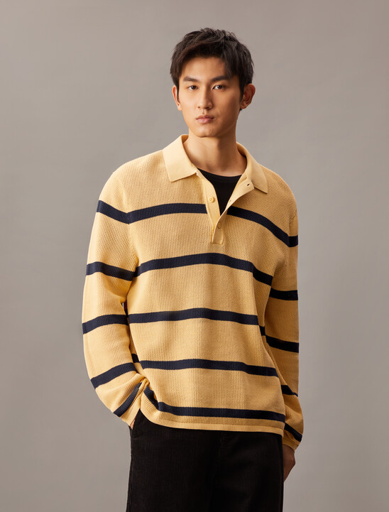 條紋寬鬆 Polo 衫