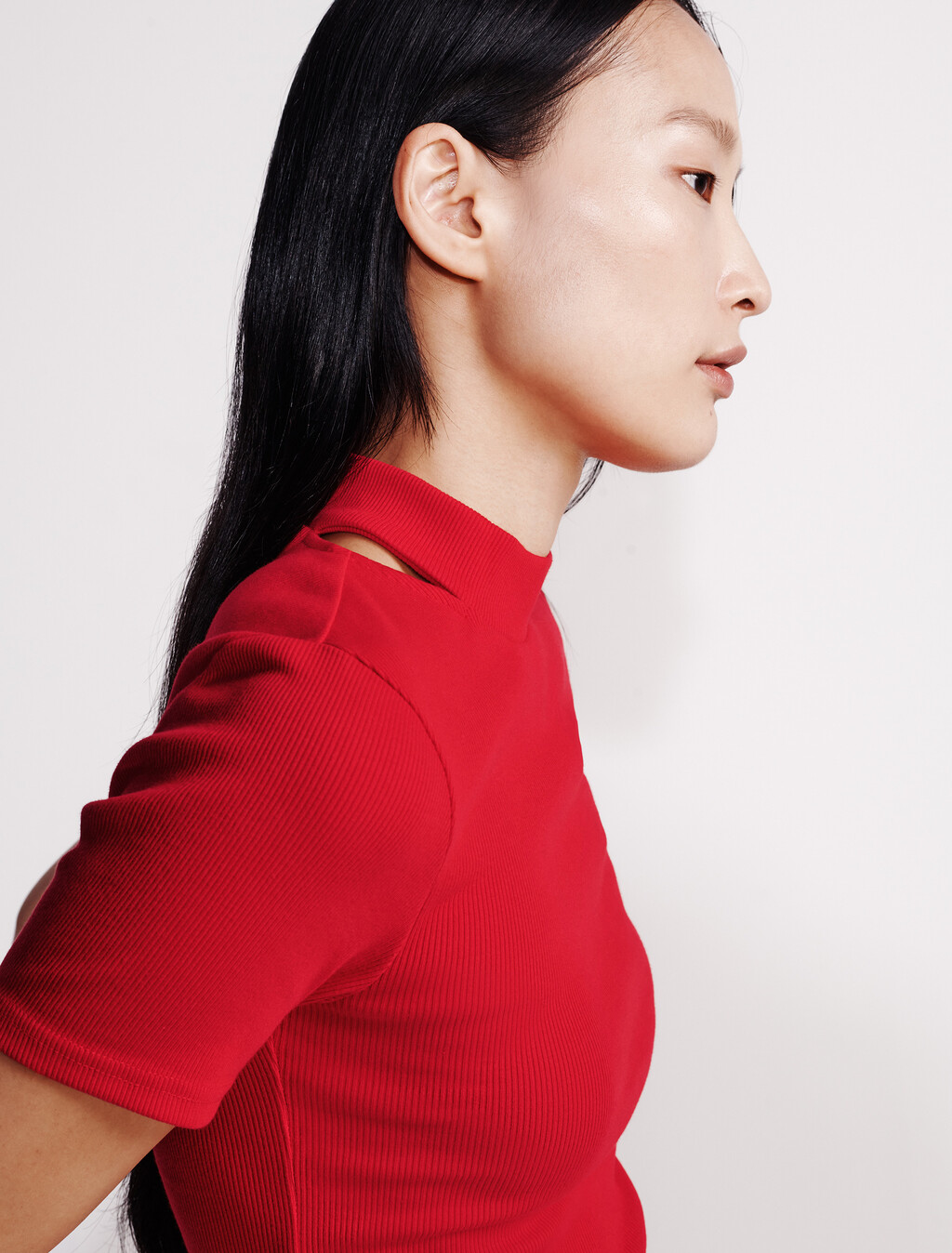 Cut Out Slim Crewneck T-Shirt, Pantone Red, hi-res