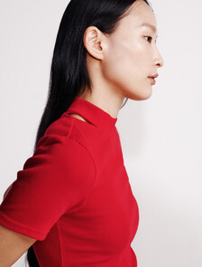 Cut Out Slim Crewneck T-Shirt, Pantone Red, hi-res