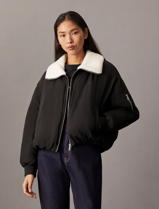 Fleece Collar Bomber Jacket