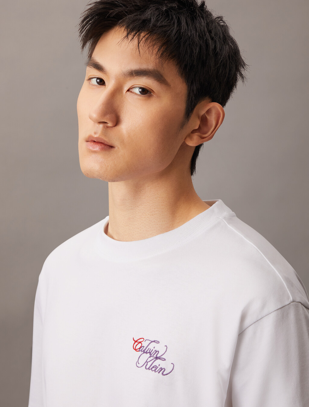 Two Tone Logo Embroidery Oversized Tee, Brilliant White, hi-res
