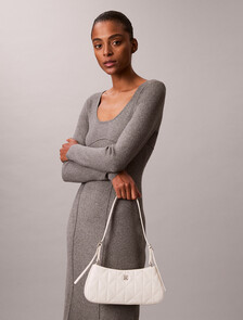 Quilted Emblem Logo Small Shoulder Bag, Lily White, hi-res