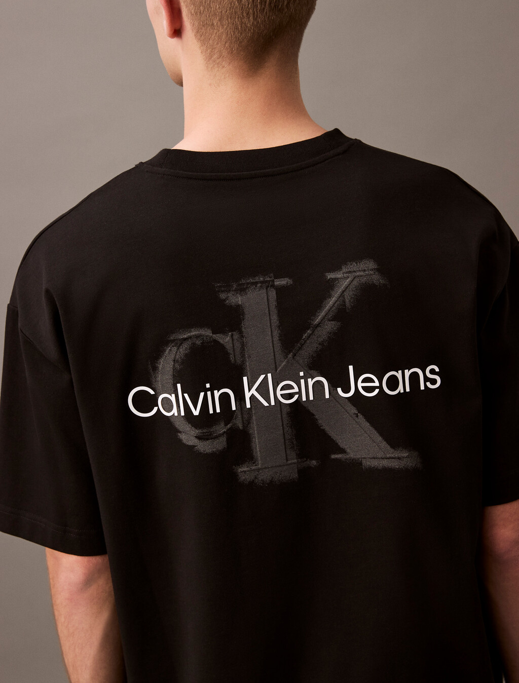Oversized Embossed Monogram Tee, Black, hi-res