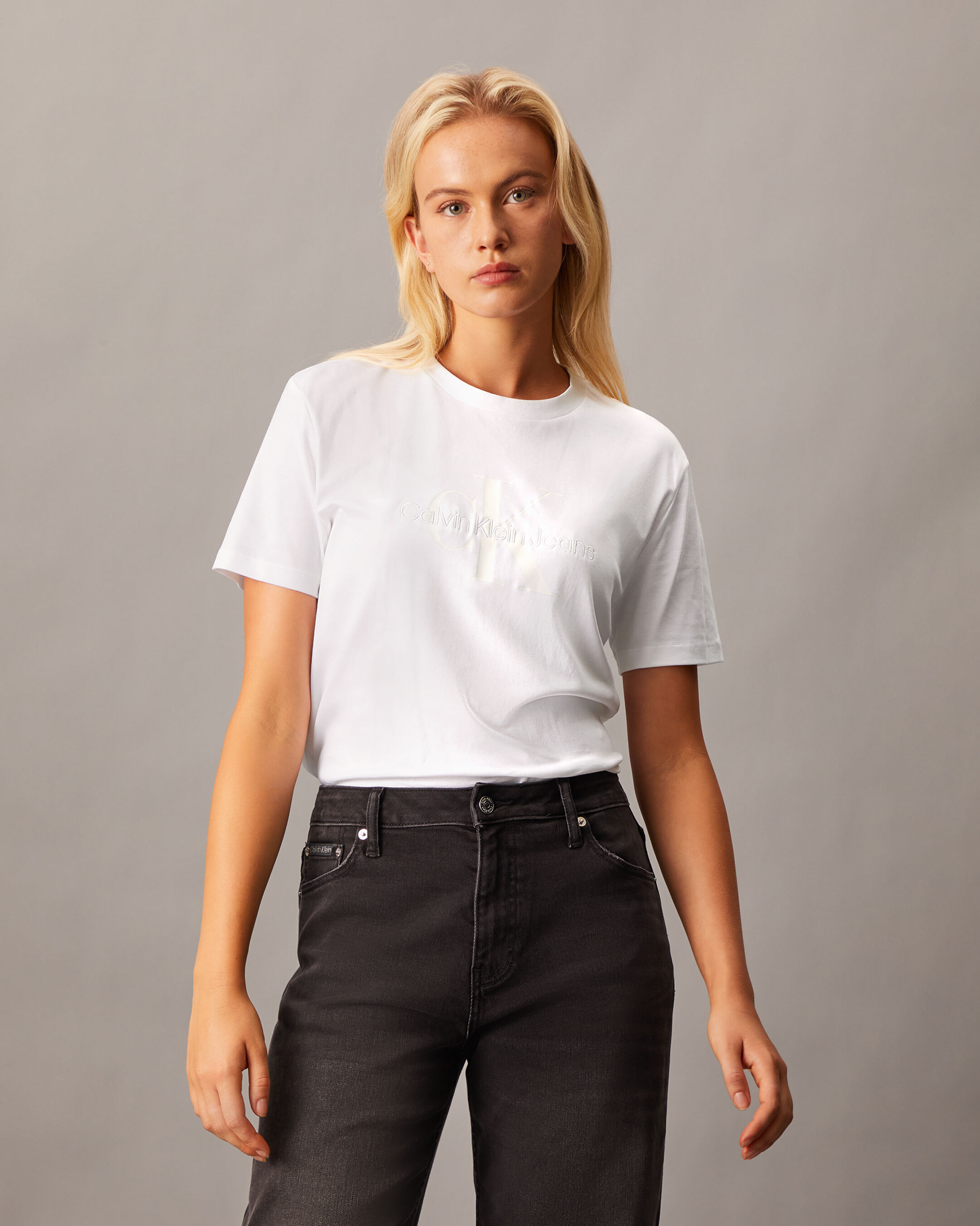 Womens calvin klein logo t shirt deals
