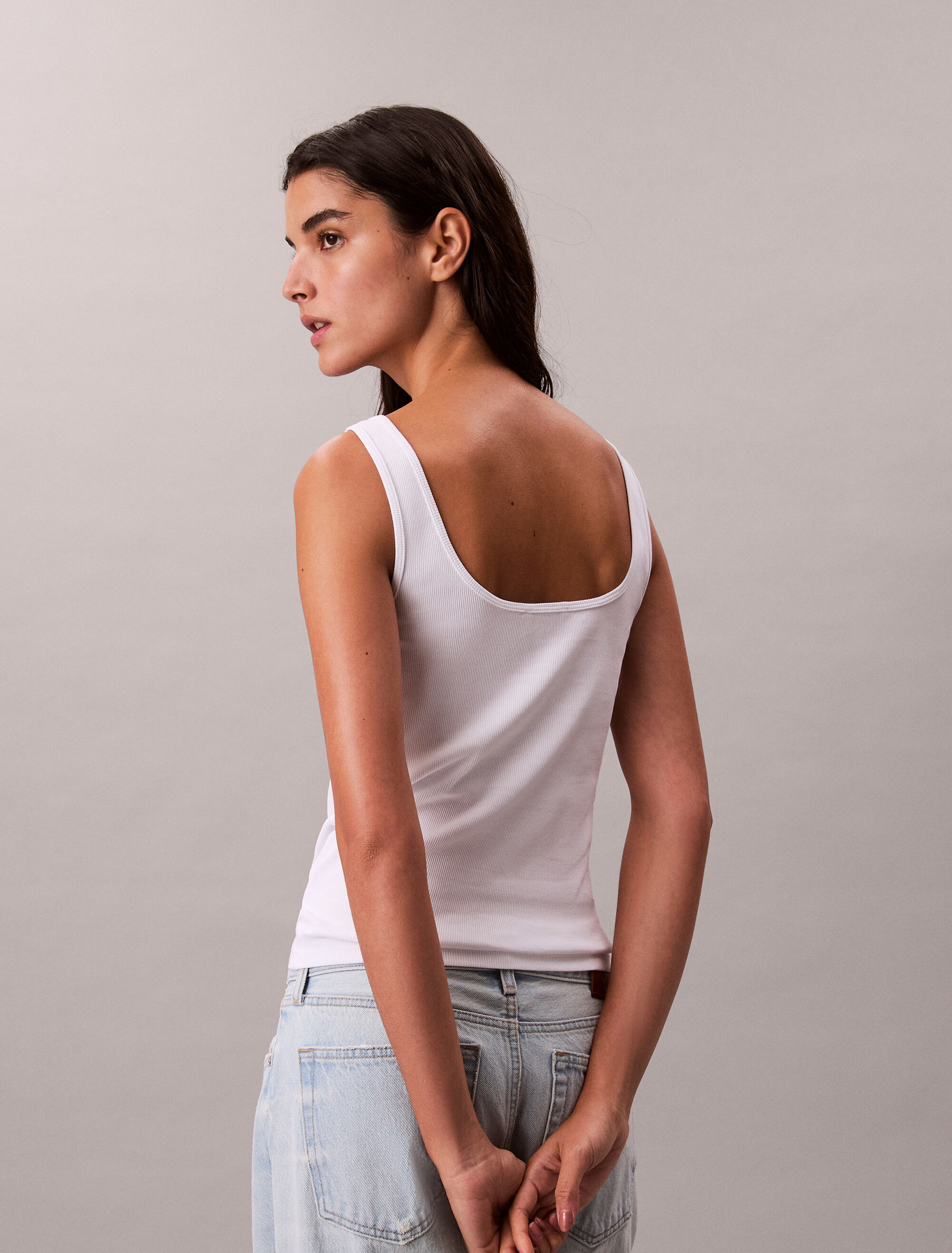 Monogram Scoop Neck Rib Knit Tank Top | white | Calvin Klein Hong Kong