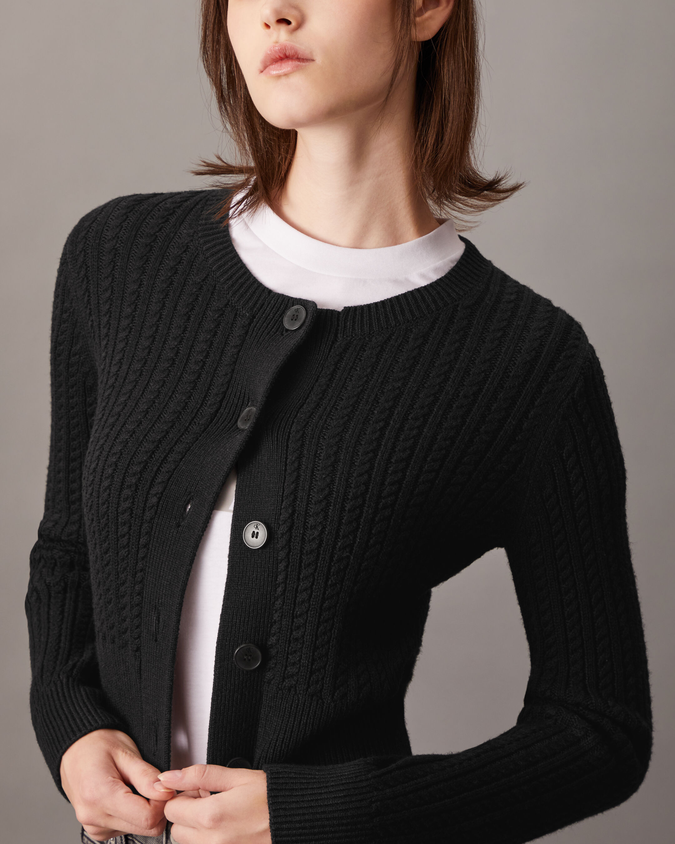 Cropped Cable Knit Cardigan black Calvin Klein Hong Kong