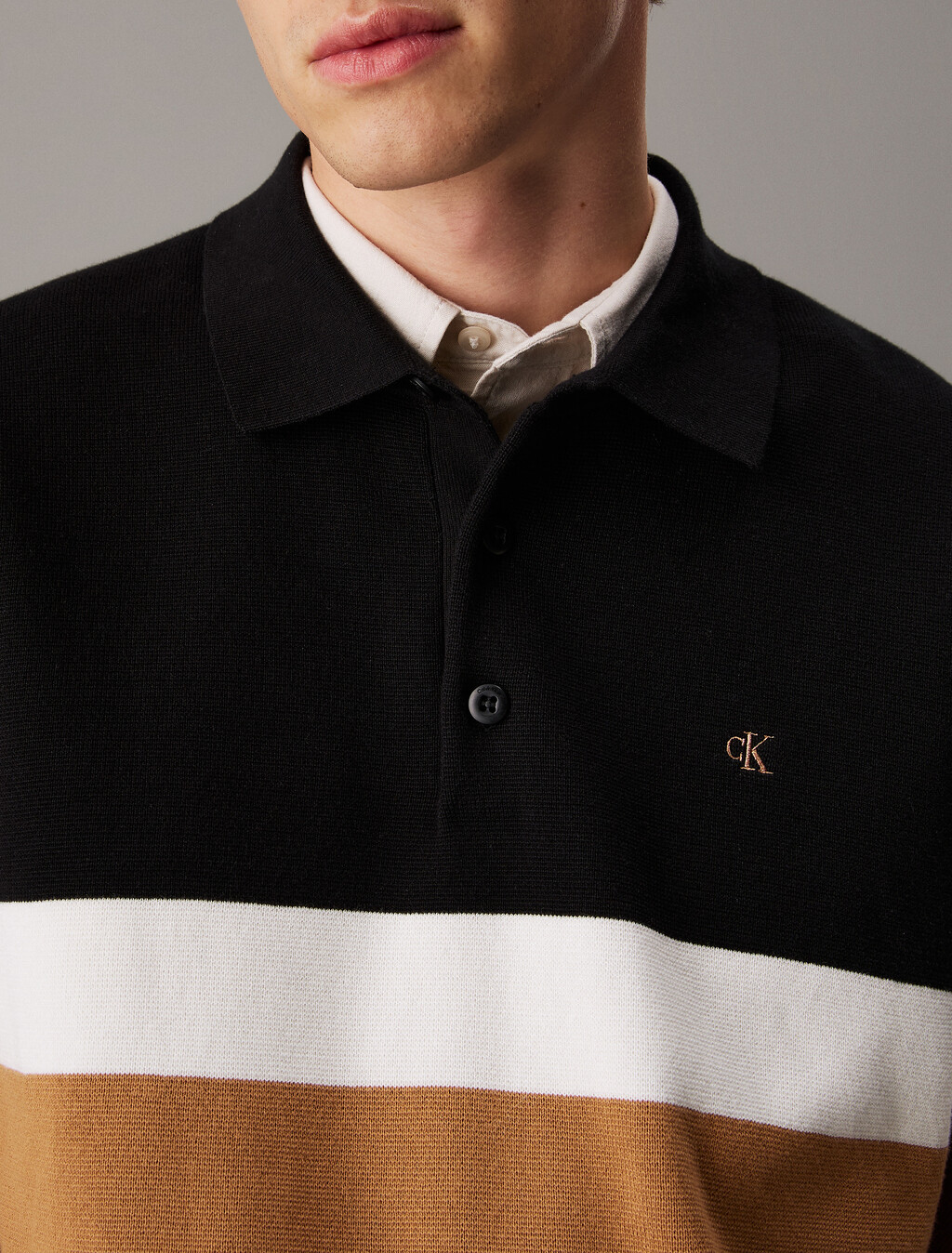 拼色條紋 Milano Polo 衫, Black, hi-res