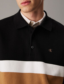 拼色條紋 Milano Polo 衫, Black, hi-res