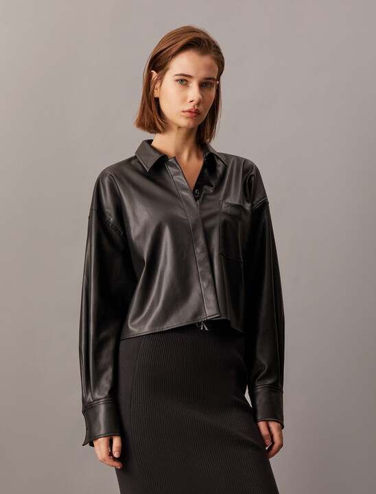 Faux Leather Cropped Shirt