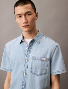 CK Light Indigo Short Sleeve Denim Shirt, CK LT INDIGO, hi-res