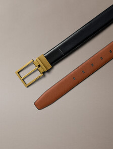 Smooth Square Buckle Belt, Black / CK Cognac / Old Gold, hi-res