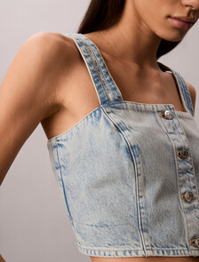Logo Tape Denim Tank Top, FRESH WATER, hi-res