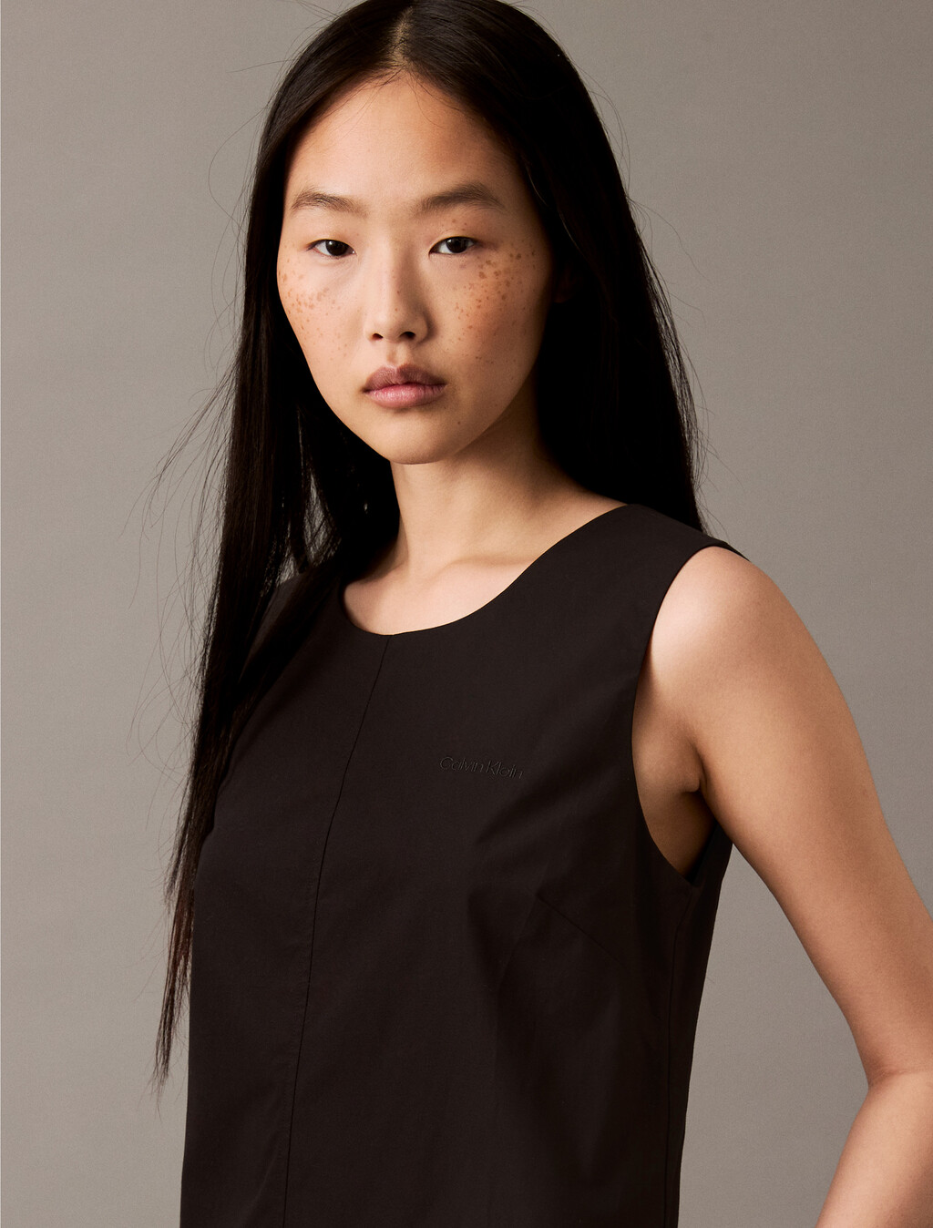 Sleeveless Cotton Poplin Mini Dress, Black, hi-res