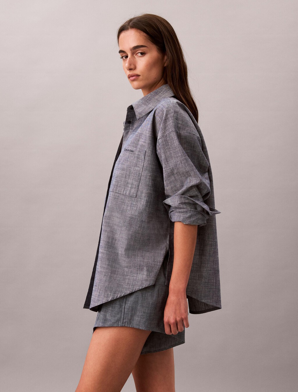 Cotton Chambray Pyjama Top, Indigo, hi-res