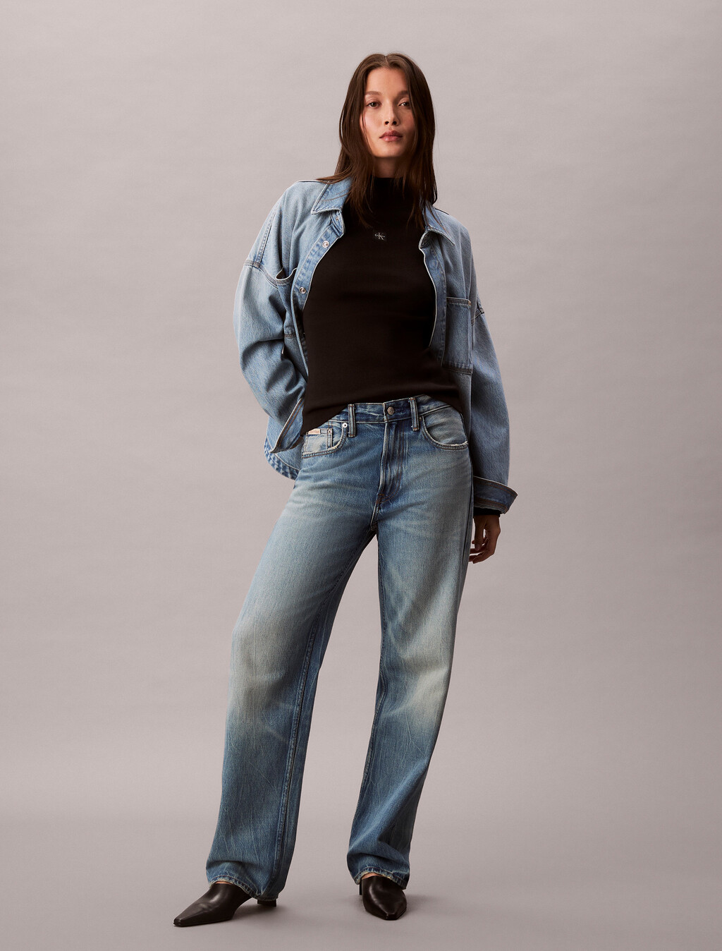 Ribbed Cotton Turtleneck Top, Black, hi-res