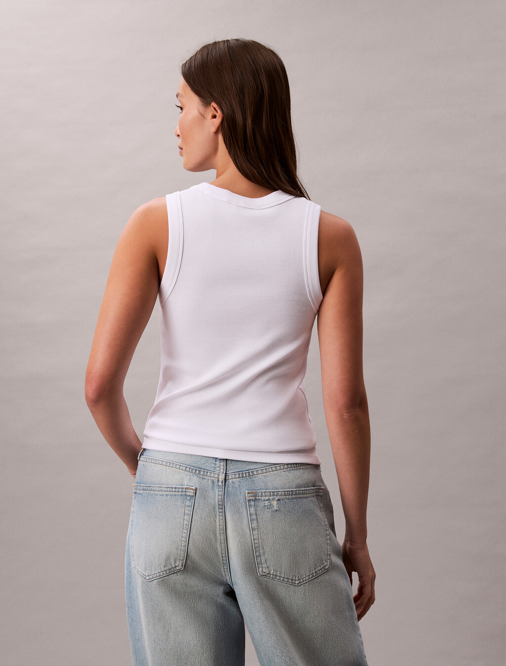 Monogram Rib Knit Tank Top, Brilliant White, hi-res