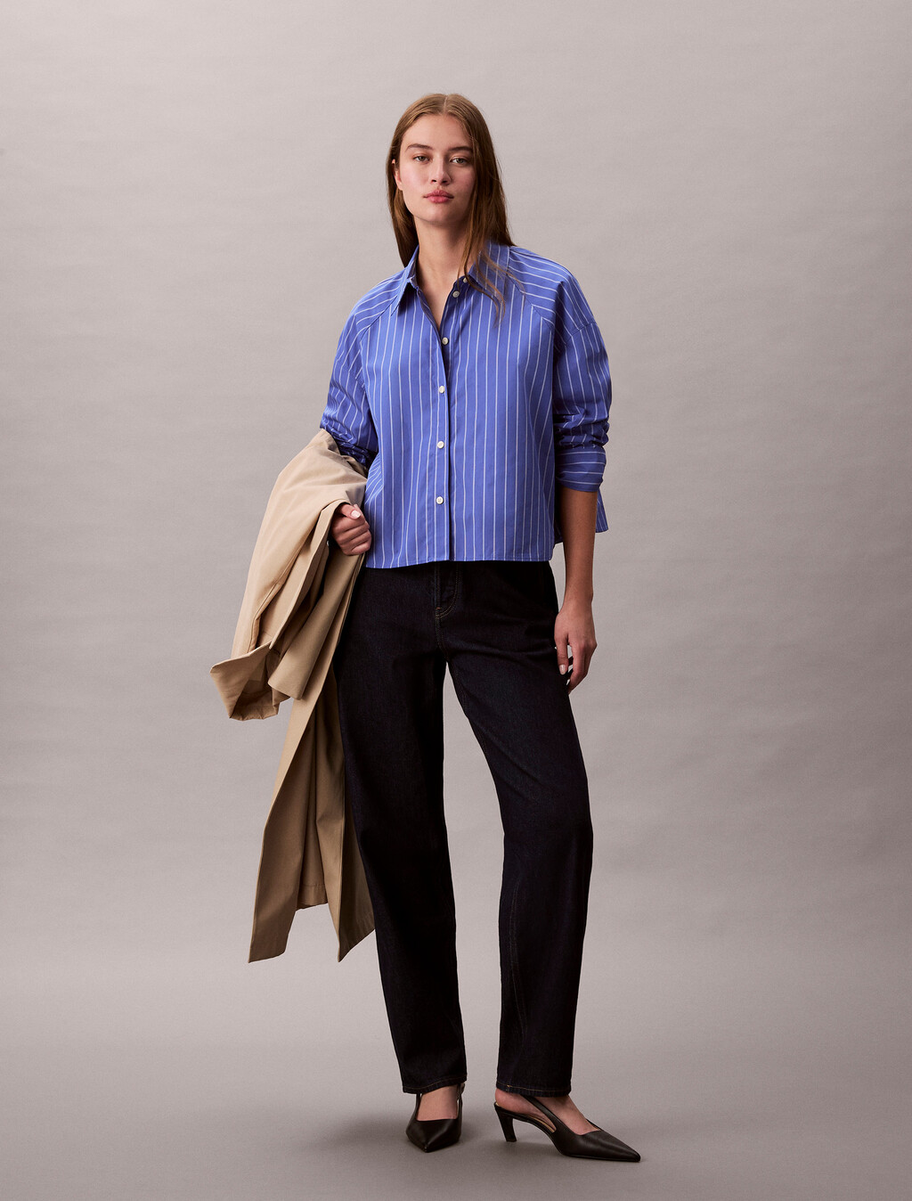 Stripe Cropped Boxy Button-Down Shirt, 19142 CSW25S_W015+6_Amparo, hi-res