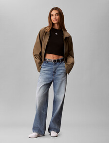 羅紋緊身短版 T 恤, Black, hi-res