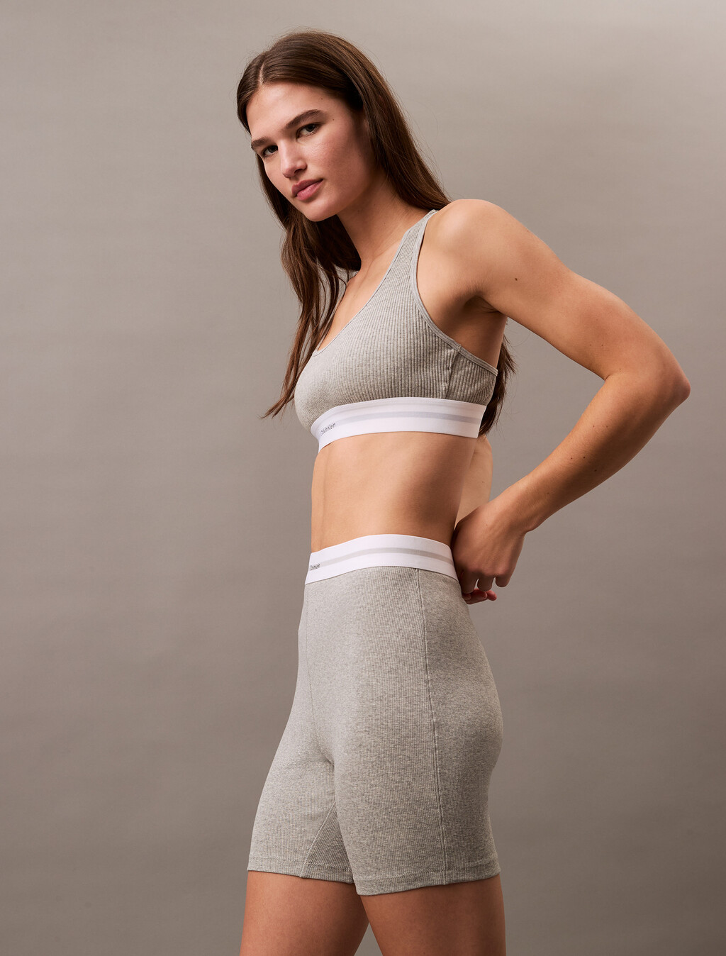 Cotton Stretch Rib Bike Shorts, B10 Grey Heather, hi-res