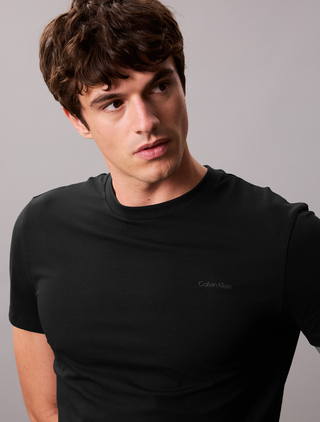 Stretch Cotton Slim Tee, Black, hi-res