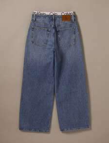 Logo Waistband Low Rise Baggy Jeans, MID BLUE, hi-res
