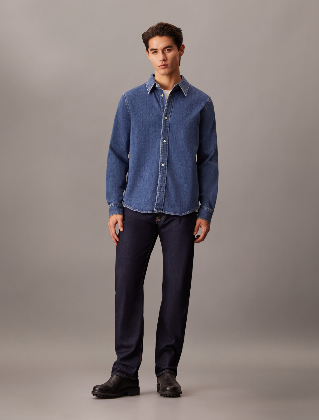 Slim Denim Shirt, Denim Dark, hi-res
