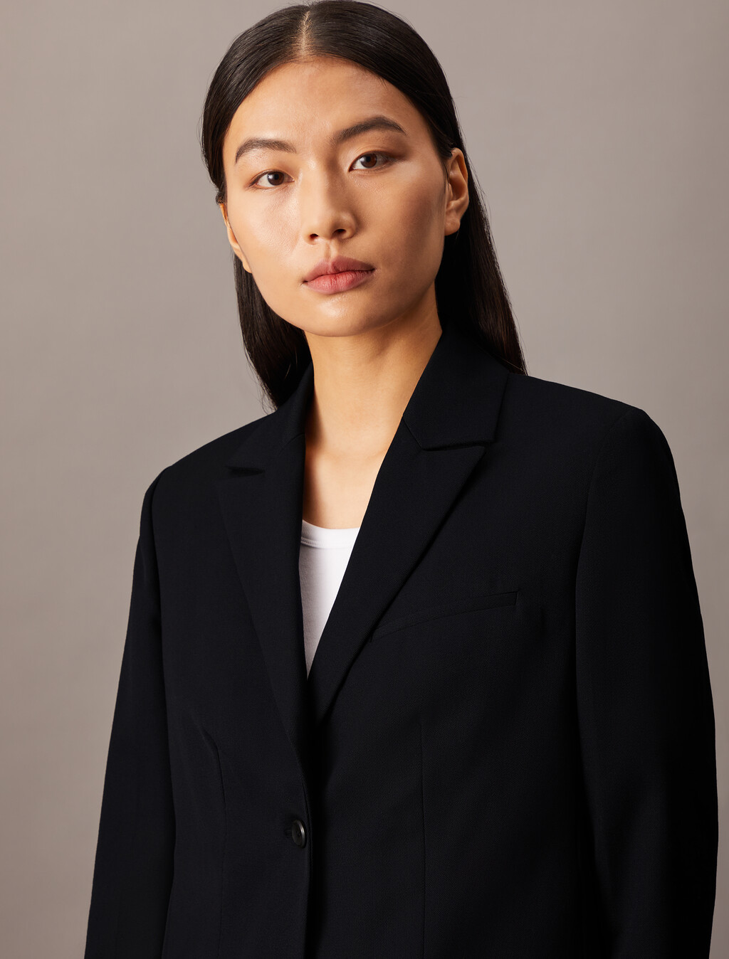 Crepe Wool Blend Single Breasted Overcoat, Black Beauty, hi-res