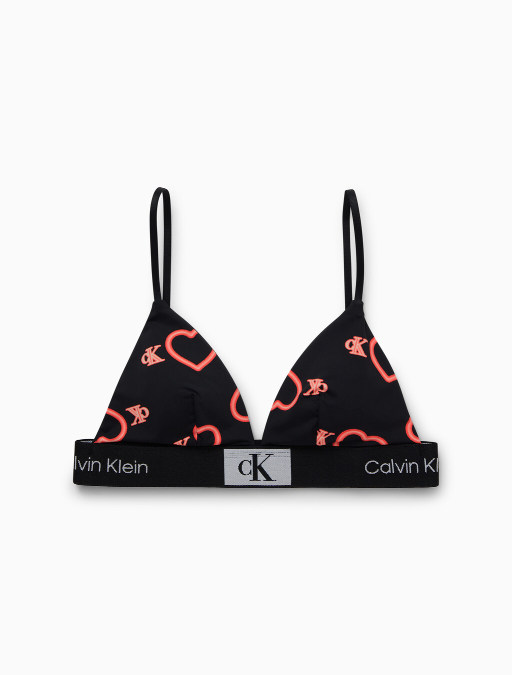 Calvin Klein 1996 Vday Lightly Lined Triangle Bra, NEON HEART+BLACK, hi-res