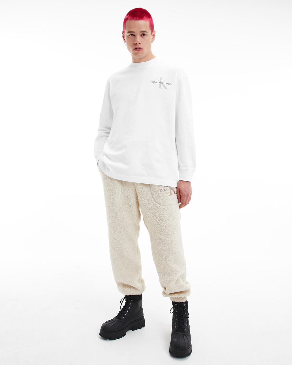 GENDER NETURAL MONOGRAM 長袖 T 裇, Bright White, hi-res