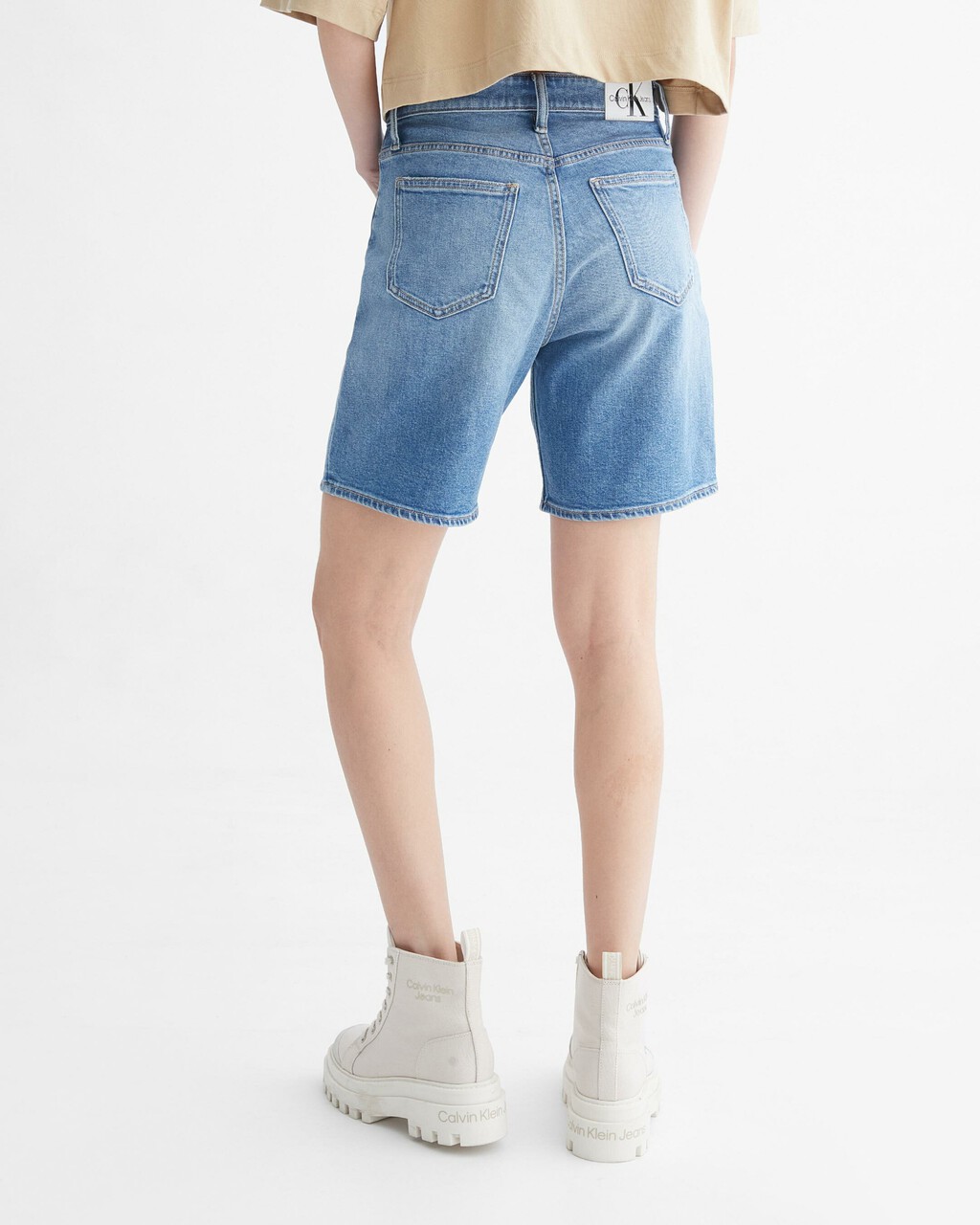 WASHED MID LENGTH DENIM SHORTS