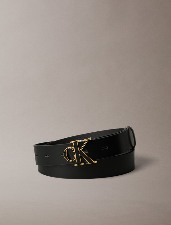 Full-Grain Leather Logo Buckle Belt