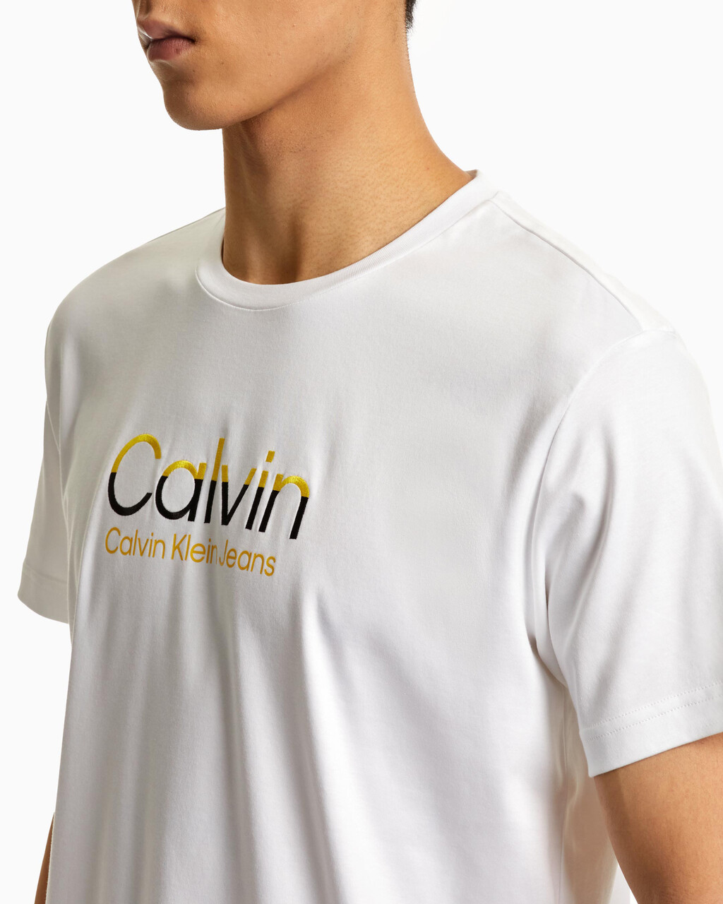 Calvin Embroidered Logo Tee, Bright White, hi-res