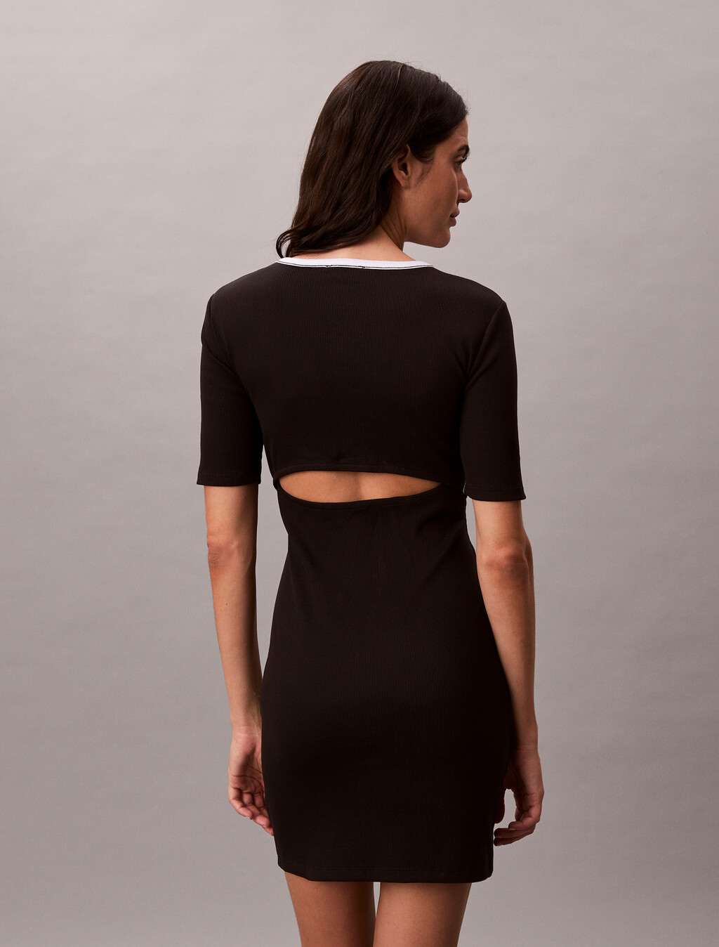 羅紋針織貼身迷你連身裙, Black, hi-res