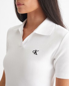 Fast Track Rib Knit Polo Top, Bright White, hi-res