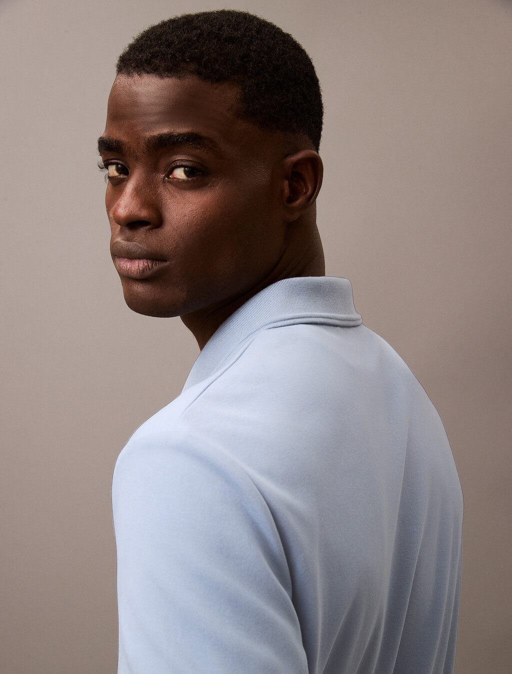 Embossed Monogram Tipped Polo, Faded Denim, hi-res
