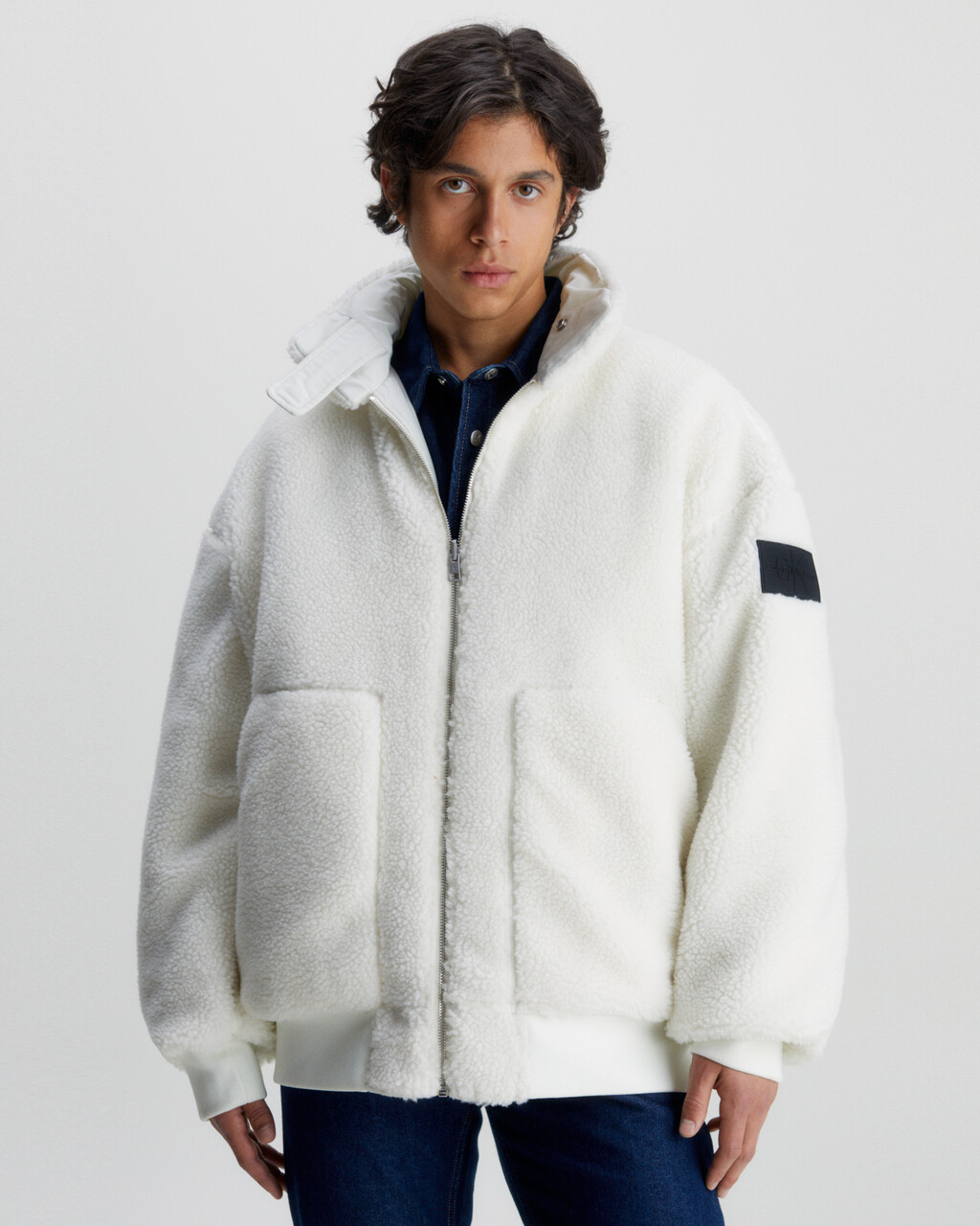 Reversible Sherpa Bomber Jacket, Ivory, hi-res