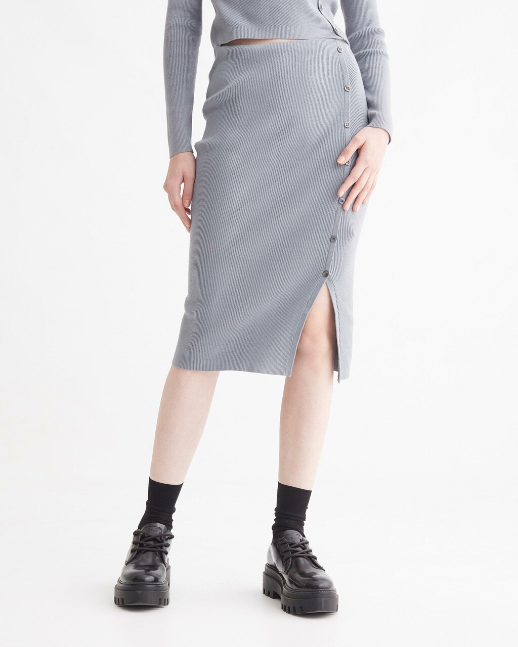 優雅鈕扣半身裙, Overcast Grey, hi-res