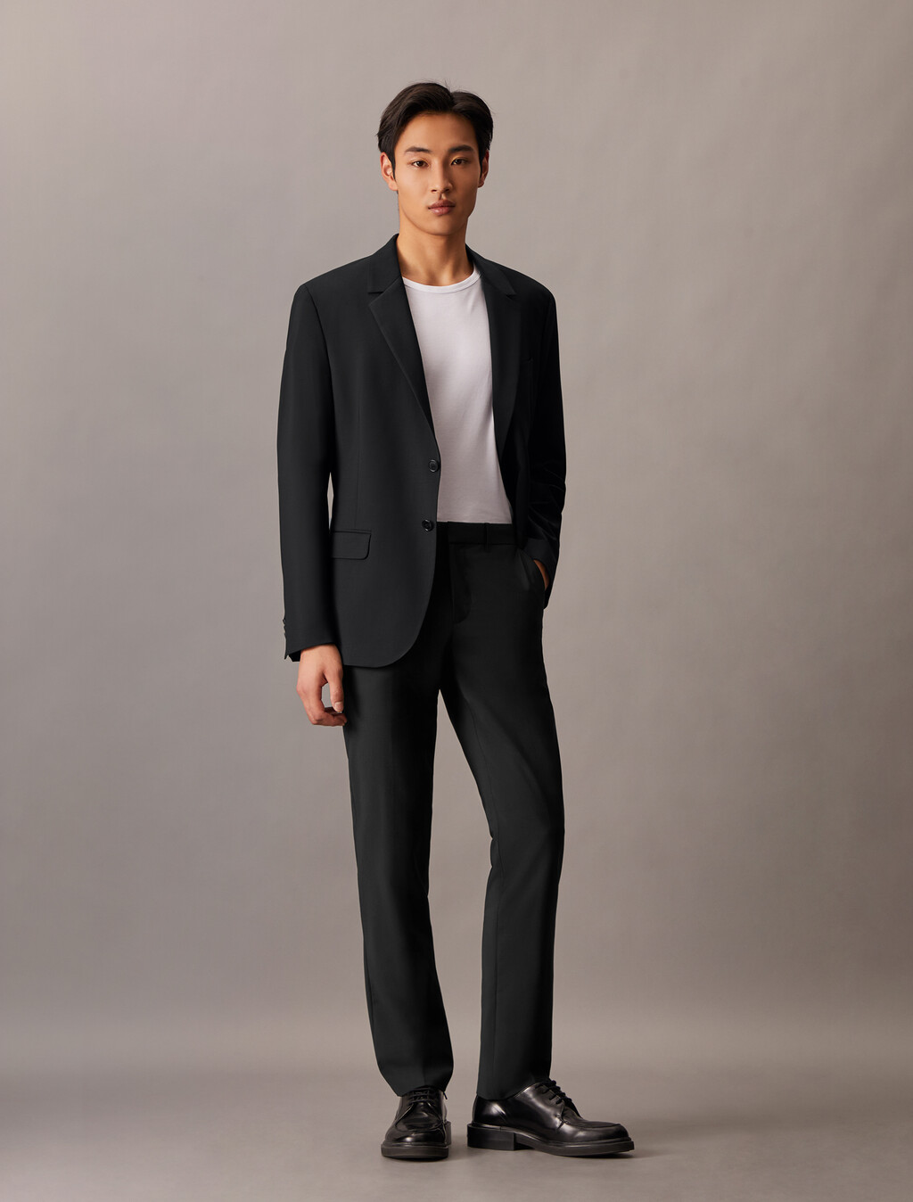 Refined Virgin Wool Slim Trouser, Black, hi-res