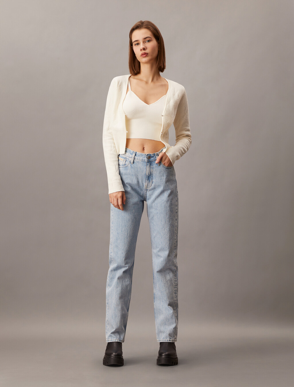 Italian High Rise Straight Jeans, Denim Light, hi-res