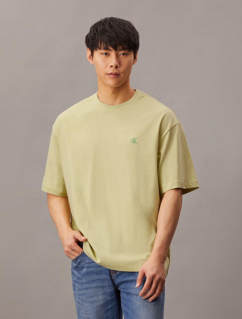 Calvin Logo 圓領上衣, Hay, hi-res