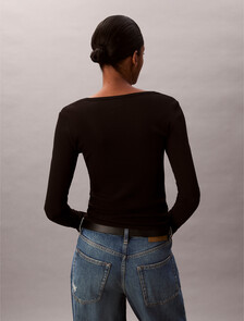 Ribbed Cotton Long Sleeve Top, Black, hi-res