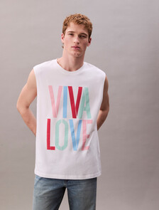 Pride Viva Love Graphic Relaxed Tank Top, Bright White, hi-res