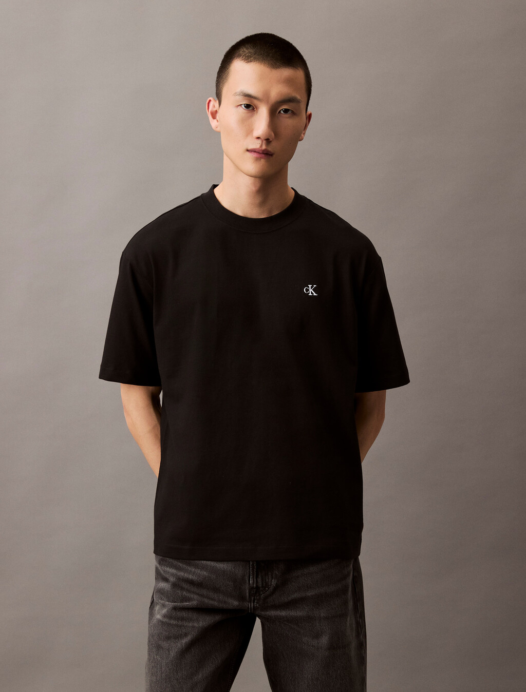 Calvin Logo Crew Neck Tee, Black, hi-res