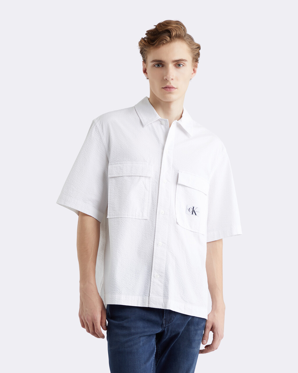 Seersucker Short Sleeve Shirt, BRIGHT WHITE, hi-res